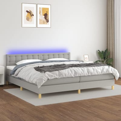 vidaXL - Boxspring - met - matras - en - LED - stof - lichtgrijs - 200x200 - cm