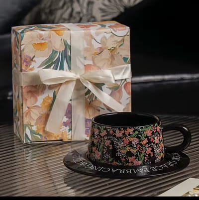 Bloemen Theekop & Schotel Set - Luxe Cadeauverpakking - Vintage Design