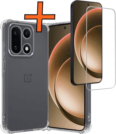 Hoes - Met Screenprotector - Geschikt voor OnePlus 15 - Sterk & Shockproof - Siliconen Case - Back Cover - Telefoon Hoes - Shock Proof - Transparant
