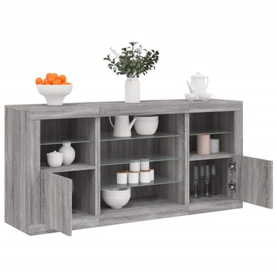 vidaXL - Dressoir - met - LED-verlichting - 142,5x37x67 - cm - grijs - sonoma