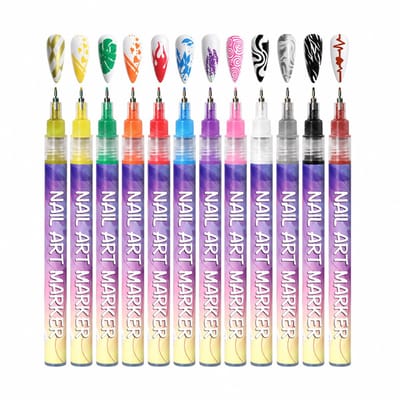 Nagelartpennen - 12 kleuren, 0,5 mm - Watervast en sneldrogend - Voor nageltekeningen en bloemmotieven - Geschenkdoos
