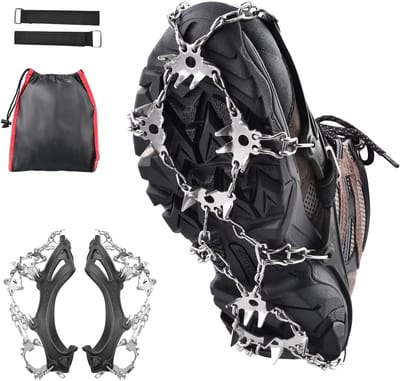 Crampons voor IJs en Sneeuw met 19 Rvs Spikes - Slipvaste Schoenbescherming voor Klimmen en Wandelen in Besneeuwde Gebieden (XL)