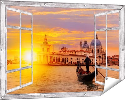Gards Tuinposter Doorkijk Gondel in Venetië voor het Basiliek - 120x80 cm - Tuindoek - Tuindecoratie - Wanddecoratie buiten - Tuinschilderij