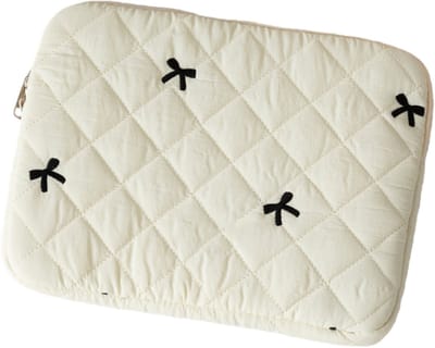 Ynkkvre - Laptoptasche Schutzhülle - Puffy Laptop Hülle - Laptop Sleeve Case - Notebook Hülle Tasche - Tragetasche - Laptop Sleeve met rits - Zacht Gequilt Bescherming - Bloemen Print Design - 15.6 Inch - Beige