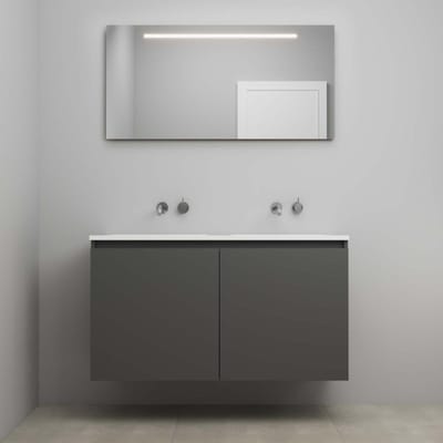 On-Line Badkamermeubelset - 120 cm - Bouwpakket - Greeploos 2 Deuren - Acryl Wastafel - zonder Kraangat - Spiegel met LED-Verlichting - Mat Antraciet