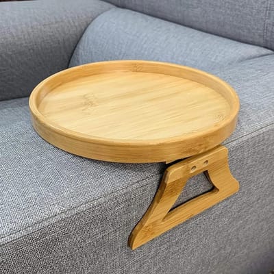 Opvouwbare banktafel Houten Sofa Clip-on Bijzettafel voor Brede Banken Armleuning Tray Clip-on met Roterende Telefoonhouder