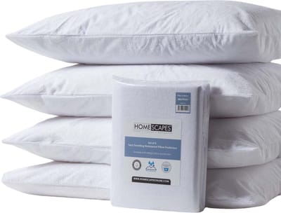 Homescapes set van 4 waterdichte kussenbeschermers – badstof & ademend – met ritssluiting – 50x75 cm – hypoallergeen