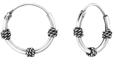 Joy|S - Zilveren Bali oorringen 12 mm - geoxideerd - t41