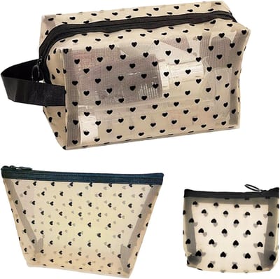Cosmetische tas, 3 stuks toilettas, liefennet, toilettas, transparant, toilettas, transparant, handbagage, reisaccessoires, vloeistofzak, handbagage, toilettas, bruin, Eenvoudig