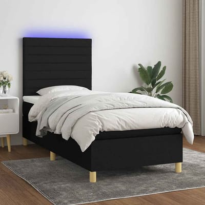 vidaXL - Boxspring - met - matras - en - LED - stof - zwart - 100x200 - cm