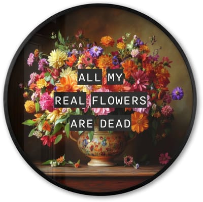 Poster in lijst Rond - Fotolijst 60x60 cm - Posters - Kleur - Bloemen - Vintage - Bloemenvaas - Ronde posterlijst zwart - Decoratie - Wanddecoratie woonkamer - Muurdecoratie slaapkamer