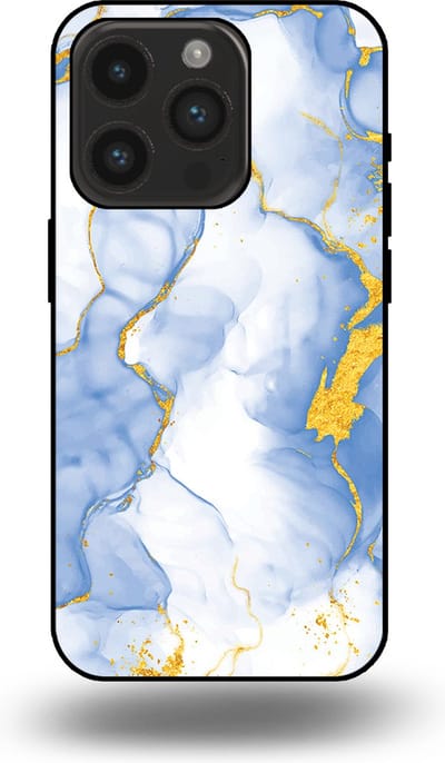 Smartphonica Telefoonhoesje Geschikt voor iPhone 14 Pro met Lichtblauw Goud Marmer Opdruk - TPU Backcover Case Lightblue Gold Marble Design geschikt voor iPhone 14 Pro
