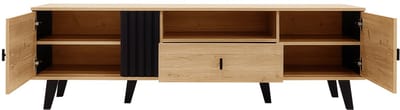 REDOM 3-delig woonset TV-meubel 170 x 40 x 50,5 cm van glas en spaanplaat met LED-verlichting