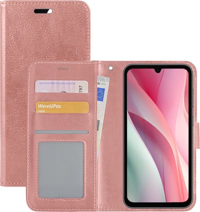 Hoesje - Met Pasjeshouder - Geschikt voor Samsung Galaxy A15 - Luxe Bookcase Portemonee - Flip Case - Kunstleer Book Case - Flipcase - Book Cover - Walletcase - Portemonneehoes - Rosé goud