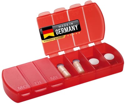 Dailygoods- Pillendoos 7 Dagen - Pillendoosjes 2 Stuks - Rood - Transparante Look - Klein en Lichtgewicht - Afmetingen 11 x 4 x 1,5 cm - Medicijnendoos