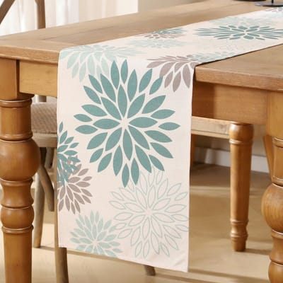 Tafelloper bloemen saliegroen dahlia's tafelloper boho linnen tafelloper keuken tafel decoratie tafelkleed voor bruiloft salontafel binnen vakantie café tuin party decoratie 33 x 183 cm