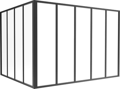 Vente-unique Glazen hoekbinnenraam van gepoedercoat aluminium - L150 x L120 x H105 - Zwart - BAYVIEW