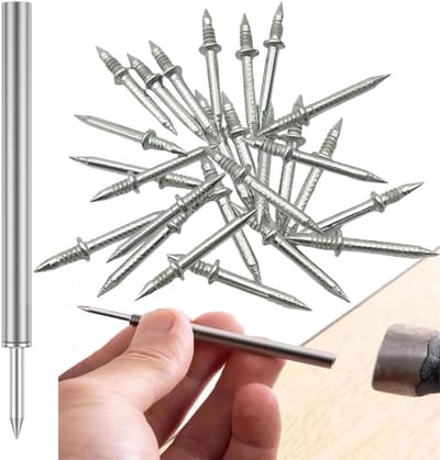 Draadkrammen - 100 stuks - Dubbele Veiligheidsschroeven - Dubbele nagels - hoorn nagels - Plintspijkers - plint muur nagels - verborgen nagels - met mouw gereedschap - woningdecoratie - staal - zilver - Roestvrije schroeven en hoornspijkers