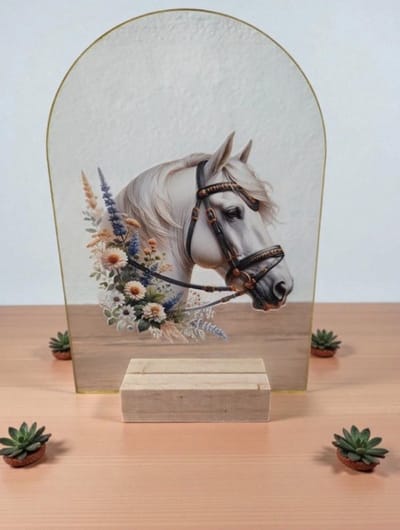Decoratief Standaard Paard Wit - Met Houten Voet - 15x10 cm