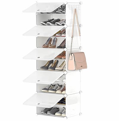TRANKIELO® - Ruimtebesparend Schoenenrek met 10 niveaus – Compacte Schoenenkast Organizer – DIY Kunststof Schoenenrek – Ideaal voor entree, slaapkamer en hal – Wit