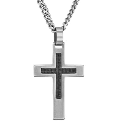 Traveller Kruis Ketting - Heren - Edelstaal - Zilverkleurig - Zwart Carbon - Made in Germany - Duurzaam - 50 cm - 171004