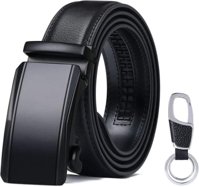 flintronic Heren Riem, Automatische Gesp Lederen Ratelriem voor Mannen, Leren Riem Breedte 3,5 cm Lengte 125 cm (Incl. Sleutelhanger & Geschenkdoos)
