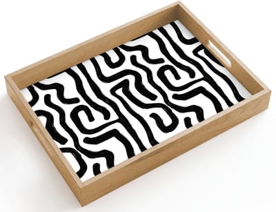 Dienblad hout 40x30 cm - Schootdienblad - Modern - Lijnen - Zwart - Borrelplank rechthoek - Plateau dienbladen