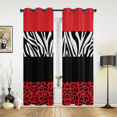 2 STUKS Rode Zebra Luipaardprint Raamgordijnen Woondecoratie Slaapkamer Raambekleding Valgordijnen voor Woonkamer Oogjesbovenkant 2x110W240H(CM)&Hook