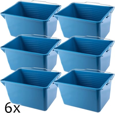 KADAX Verfemmer, vierkante kunststof schilderemmer met metalen handvat, stabiele wateremmer met gietrand, voor renovatie, tuin, poetsemmer, rechthoekig, licht, 12 l, 6 stuks, blauw