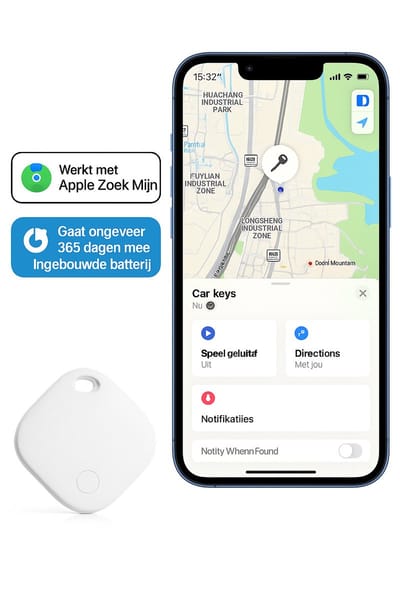 Jumalu GPS Tracker Kat & Hond & Fiets – Apple ‘Vind Mijn’ Compatibel – Geen Abonnement – Inclusief Keyholder & Batterij – Wit