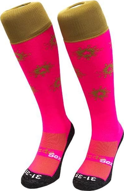 WeirdoSox Sterren Splash Goud/Roze sportsokken, hockeysokken, voetbalsokken - Maat 28/30