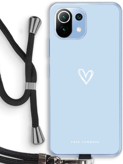 Case Company® - Hoesje met koord geschikt voor Xiaomi Mi 11 Lite hoesje met Koord - Klein Hart Blauw - Telefoonhoesje met Zwart Koord - Bescherming aan alle Kanten en Over de Schermrand