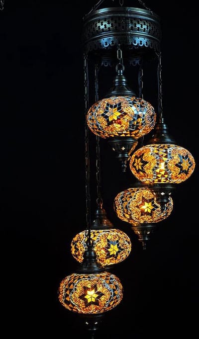 Turkse Lamp Hanglamp - Mozaïek Kroonluchter Bruin - 5 Bollen - Handgemaakt en Authentiek