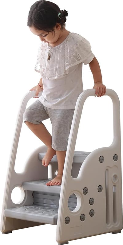 Kinderkruk voor peuters, peuters, trapje voor kruk voor badkamer, keuken en toilet, hulpmiddel voor potjestraining en leren met handgrepen.