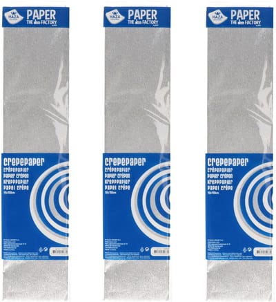 3x Crepe alu papier plat glitter zilver 150 x 50 cm - Knutselen met papier - Knutselspullen