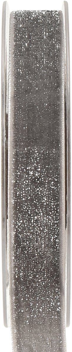 Fluwelen lint met glitter sierlint fluweel grijs zilver 20mm 10m