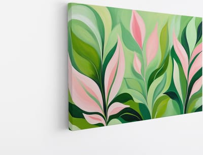 Saammp Canvas Schilderij - Roze Abstracte bladeren - Natuur - Landschap - 45x30 - Foto op canvas - Wanddecoratie - Muurdecoratie Woonkamer - Slaapkamer decoratie - Canvas Print