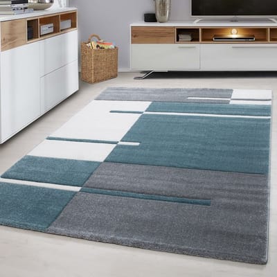 Binnenkleed, geruit patroon, blauwe kleur, jute, voor de woonkamer, modern design, wasbaar 80x300 cm