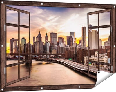 Gards Tuinposter Doorkijk Brooklyn Bridge Brug in New York - 120x80 cm - Tuindoek - Tuindecoratie - Wanddecoratie buiten - Tuinschilderij
