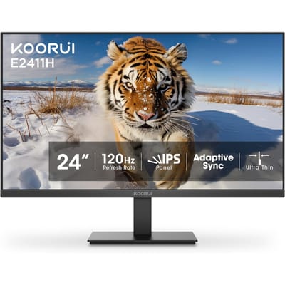 KOORUI E2411H 24  Monitor – 120Hz – FHD 1920×1080 – IPS – 99% sRGB – 178° Kijkhoek – VESA 100×100 – HDMI & VGA – Zwart zwart