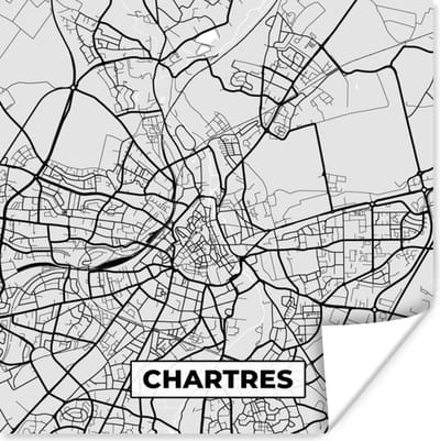 Poster Chartres - Plattegrond - Frankrijk - Kaart - Stadskaart - 100x100 cm XXL