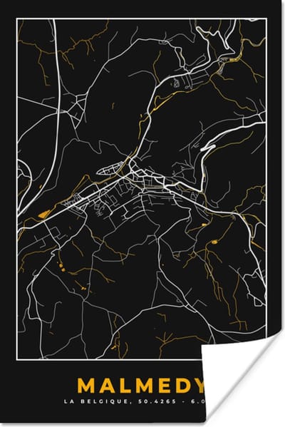 Poster Malmedy - Goud - Plattegrond - Kaart - Stadskaart - 120x180 cm XXL