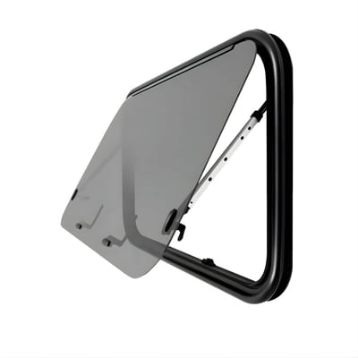 Duwvenster – Voor camper, van en trailer – 90 x 55 cm aluminiumlegering met scherm, 65° ventilatie, afsluitbaar – Black