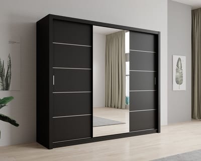 Meubella - Kledingkast Blake - Mat Zwart - 250 cm - Met spiegel
