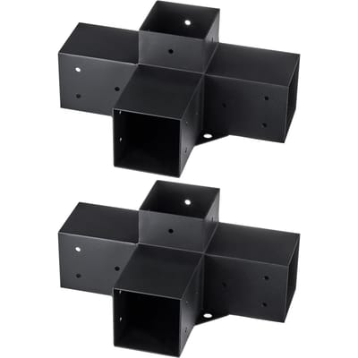 Kit de Support de Pergola 4''x4'', Taille Intérieure 3.6 x3.6 2 pièces Support d'Angle 4 Voies Robuste Menuiserie Bricolage Kit de Base pour Poteaux, Installation Facile Poutres en Bois pour