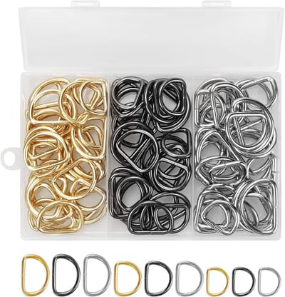 90 Stuks D-Ringen Buckles, Duurzame Halfronde Sluitringen voor Sleutelhangers en Portemonnees, Niet-gelaste Metaalringen in 3 Kleuren