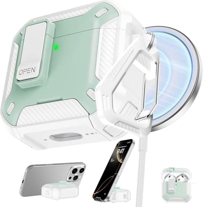 Beschermhoes Oordopjes - Oplaadcase Cover - Dagelijks Gebruik - Geïntegreerde Telefoonhouder - 10.6 x 8.4 cm - Wit Mintgroen