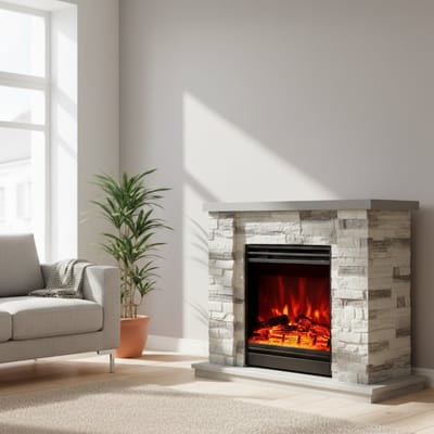 Elektrische Haard Lienz - Vrijstaande - 66x66x29 cm - Grijs - Lienz Vrijstaande Openhaard 900/1800W Realistisch - Medahomestore