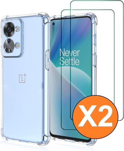 Hoesje geschikt voor OnePlus N30 Hoesje transparant - Anti Shock silicone hoesje OnePlus N30 case met 2 Pack Screenprotector tempered glass voor OnePlus N30