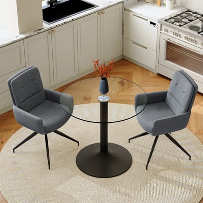 MIVRAY Eethoek Set 85 Cm - Ronde Eettafel Met 2 Draaibare Eetkamerstoelen - Voor Eetkamer En Horeca - Glas Metaal